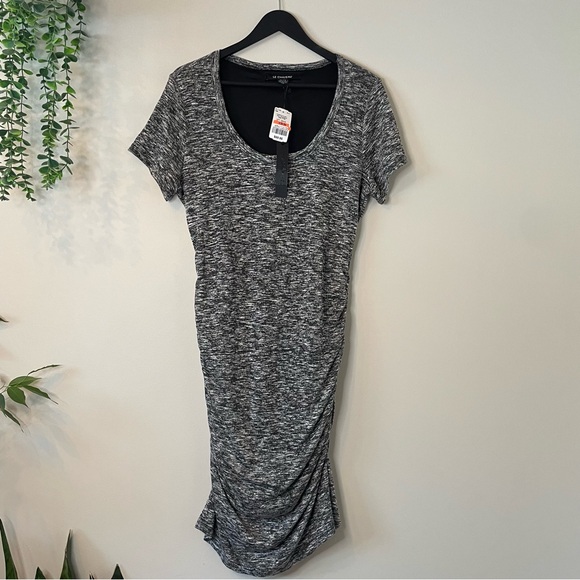 le chateau Dresses & Skirts - Le Chateau Charcoal and Black Textured Ruched Midi Dress